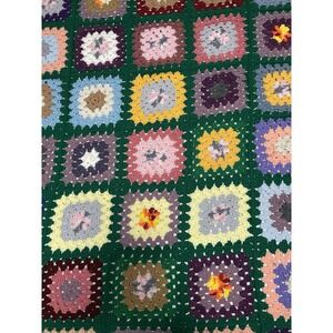 Handmade Vintage Granny Square Afghan  Queen Size 71" X 81" Green Border